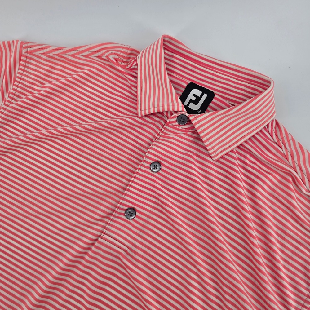 FootJoy Mens Pink White Striped Golf Polo Shirt Fox Run Country Club Size Medium
